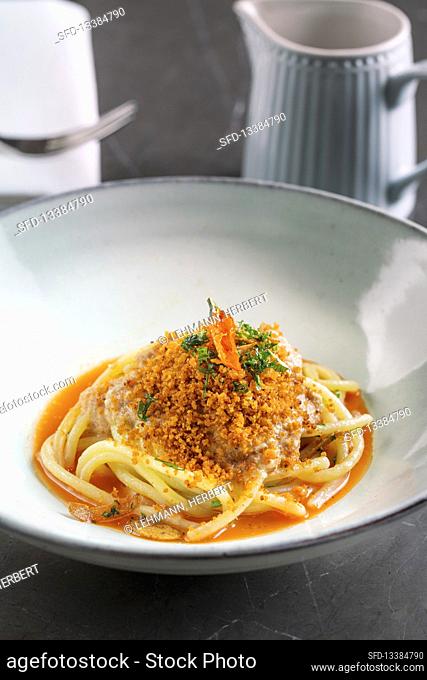 Spaghetti with bottarga sauce (salted dried fish roe)