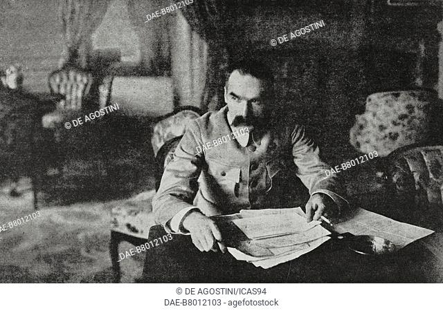 General Jozef Pilsudski in his office at Belvedere Palace, Warsaw, Poland, photo from L'Illustration, No 3966, March 8, 1919