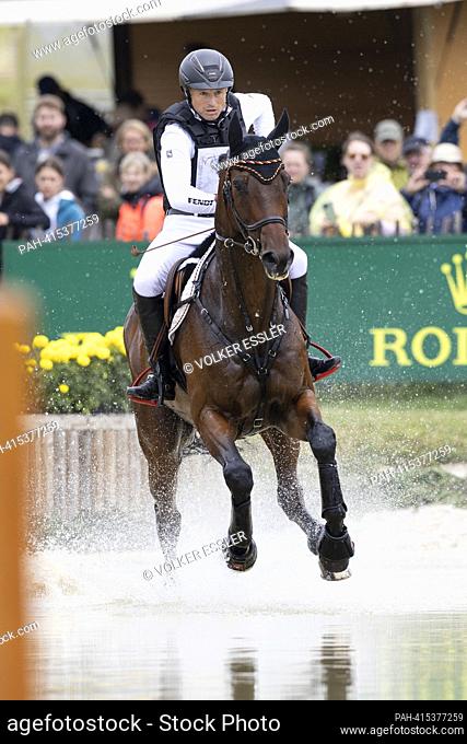 Michael JUNG (GER) on fischerChipmunk FRH galloping, in the water, action, eventing, cross-country C1C: SAP-Cup, CCIO4*, on July 1st, 2023