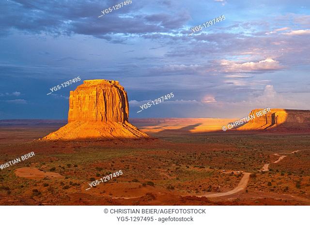 Merrick Buttes in the last light during a storm, Monument Valley, Arizona, USA