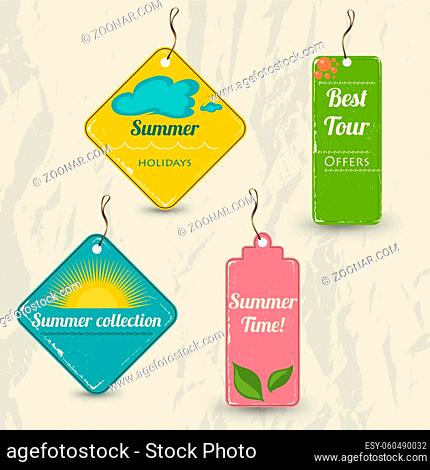 Set of 4 retro summer tags. Vector illustration EPS10