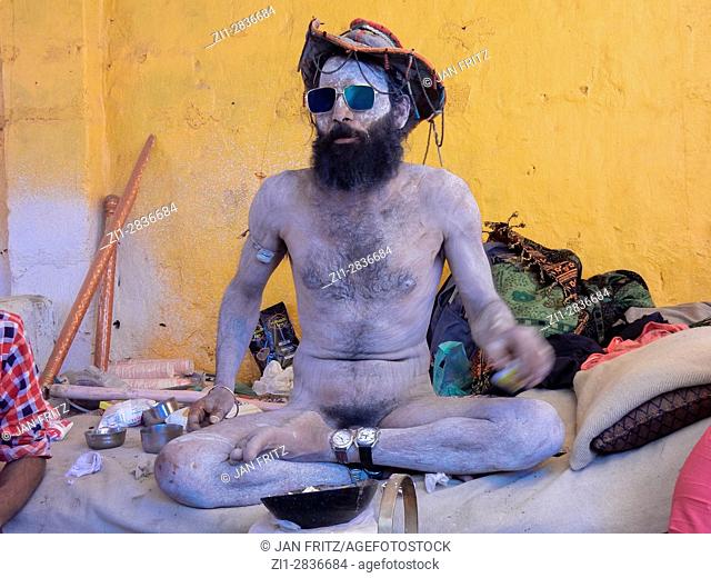 indian naga sadhu at festival, junagadh, gujarat, india