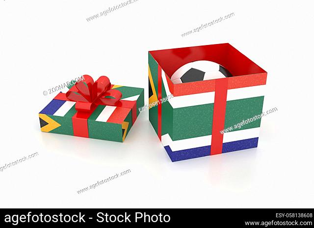 South Africa gift box with soccer ball with clipping path