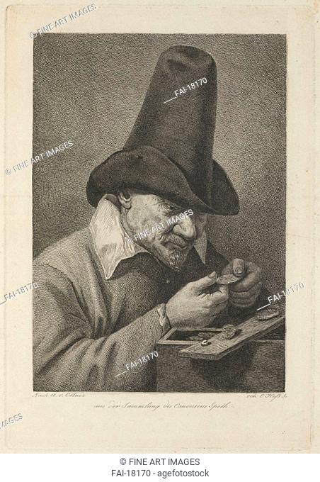 Peasant with Coins. Hess, Carl Ernst Christoph (1755-1828). Copper engraving. Rococo. Second Half of the 18th cen. . Private Collection. 28, 5x19, 7