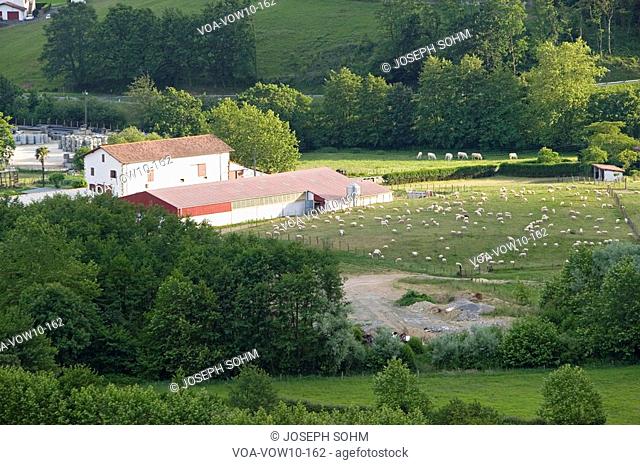 Small farm house and fields in Sare, France in Basque Country on Spanish-French border, a hilltop 17th century village in the Labourd province
