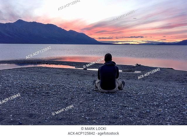 Self-Portrait of a male adult enjoying the sunset at Kluane Lake, Yukon Territory, Canada