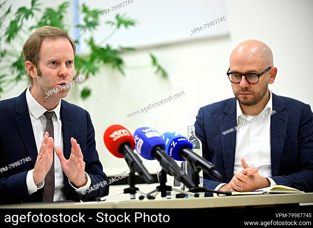 CD&V's Peter Van Rompuy and Open Vld's Steven Coenegrachts pictured during a press conference regarding the agreement on the nitrogen decree by the Flemish...