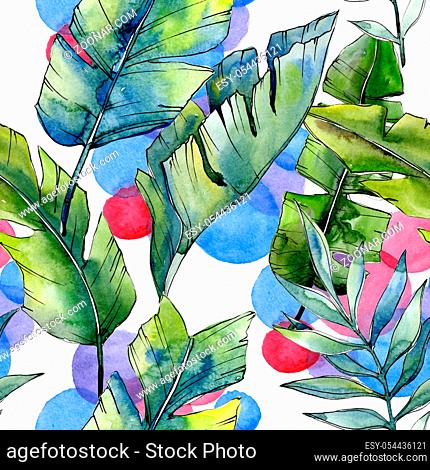 Tropical green lesves in a watercolor style pattern. Aquarelle leaf for background, texture, wrapper pattern, frame or border