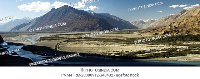 River flowing through a valley, Shyok River, Nubra Valley, Ladakh, Jammu And Kashmir, India