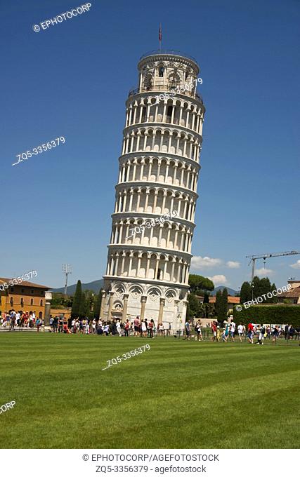 PISA, ITALY, July 2018, Tourist at Leaning Tower of Pisa