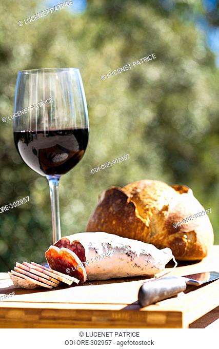 Bread sausage wine