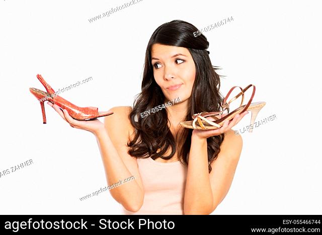 woman, shoes, choosing
