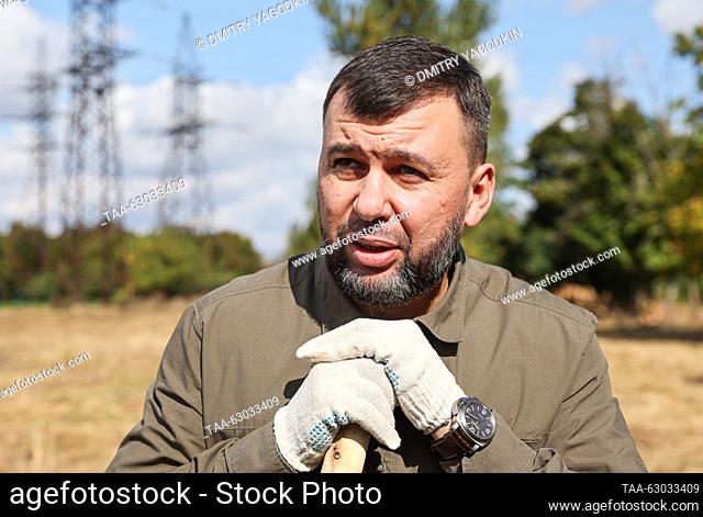 RUSSIA, DONETSK - OCTOBER 5, 2023: Donetsk People's Republic Head Denis Pushilin plants cedars in Alexander Zakharchenko Park in Donetsk