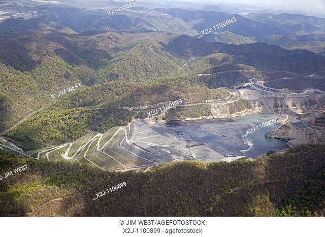 Whitesville, West Virginia - An aerial view of Massey Energy's Brushy Fork coal sludge impoundement, which stores up to eight billion gallons of waste behind a...