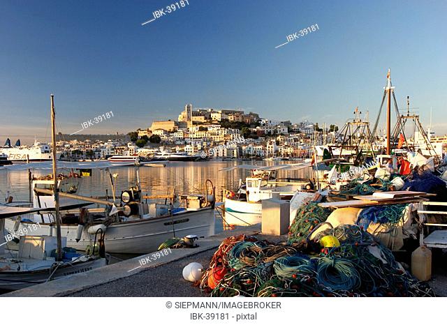 Fishing harbour of Ibiza Town in the morning light