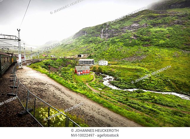 Norwegian mountain railway Flåmsbana in Flåmsdalen, Norway