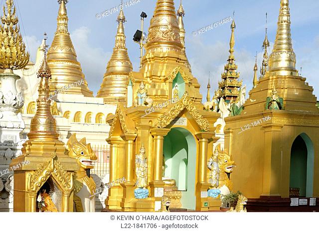 The Shwedagon Pagoda officially titled Shwedagon Zedi Daw also known as the Great Dagon Pagoda and the Golden Pagoda, is a 99 metres  325 ft  gilded pagoda and...