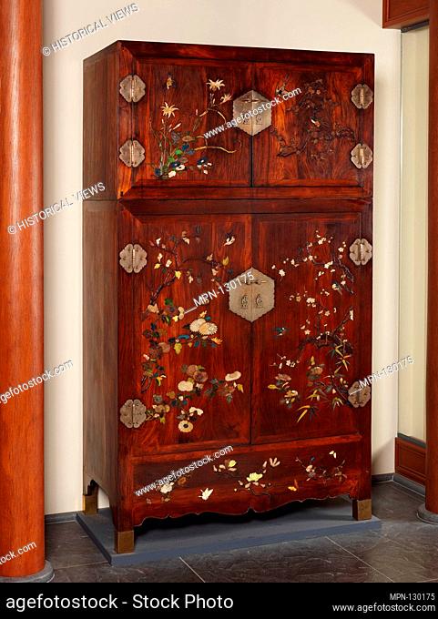 Wardrobe. Period: Ming dynasty (1368-1644); Date: late 16th or early 17th century; Culture: China; Medium: Wood with inlay of mother-of-pearl, amber, glass