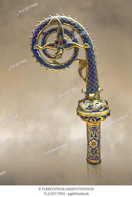 Medieval enamelled crosier with palm leaf flower, beginning of the 13th century from Limoges, enamel on gold. Nieul-sur-L'Autise. AD