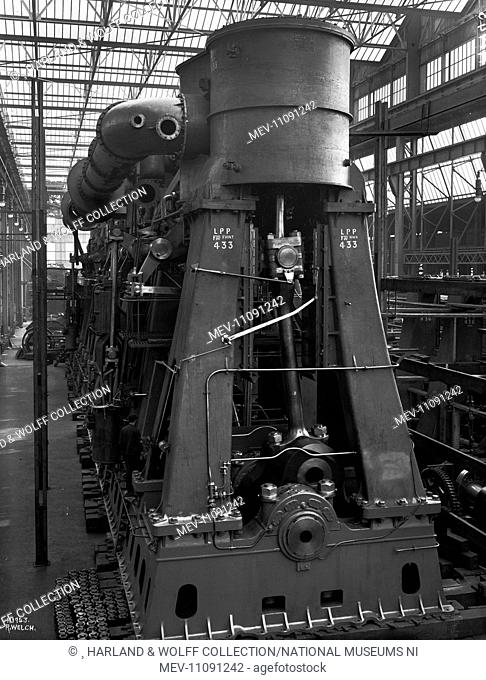 Reciprocating engine in engine works. Ship No: 433. Name: Britannic. Type: Passenger Ship. Tonnage: 48158. Launch: 26 February 1914
