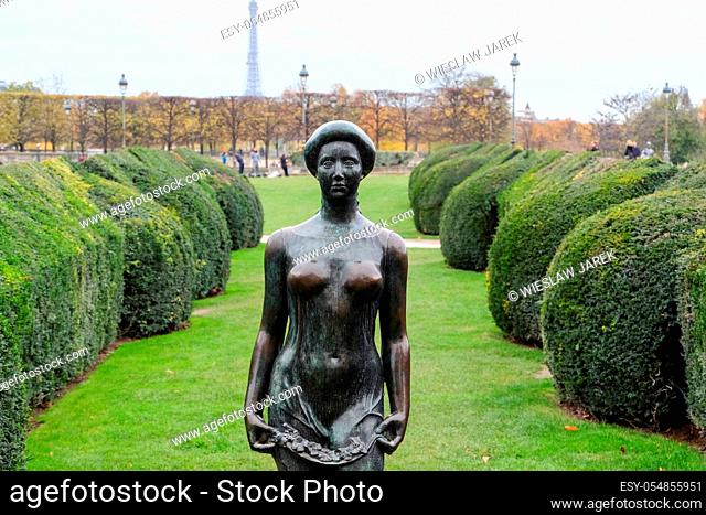 Paris, France - September 2017: Paris - Bronze sculpture by Aristide Maillol in Tuileries garden. Paris, France