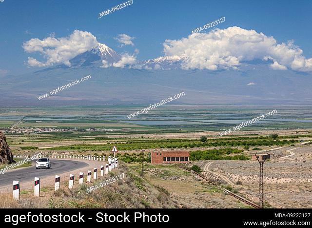 Armenia, Yeraskh, high angle view of Little Mt. Ararat by the Turkish border