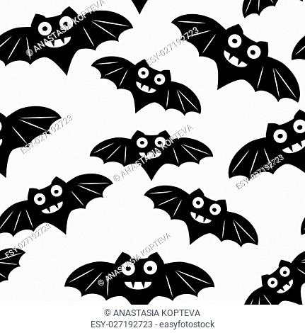 Halloween seamless pattern with black bat. Beautiful vector background for decoration halloween designs. Cute minimalistic art elements on white backdrop