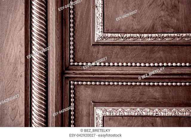 Classic wooden door, golden luxury ornate design