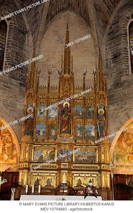 Alcudia, Mallorca, Spain. Viewing of the Thirteenth Century Sant Jaume church Alter