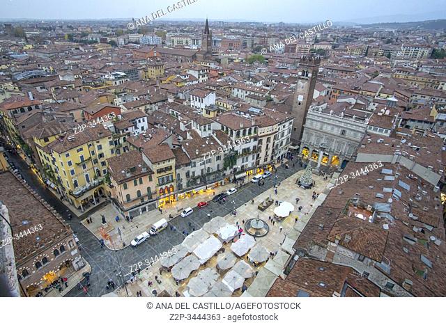 Verona Veneto on November 23, 2019: Verona from Lamberti tower