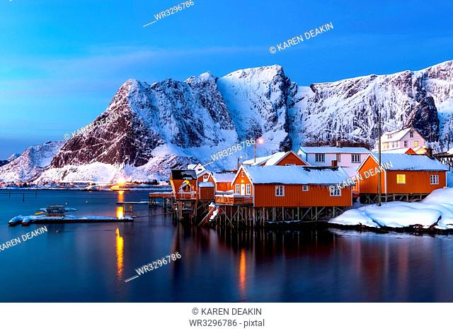 Rorbuer huts, rorbu, Sakrisoy, Moskenesoya, Lofoten islands, Nordland, Arctic, Norway, Europe