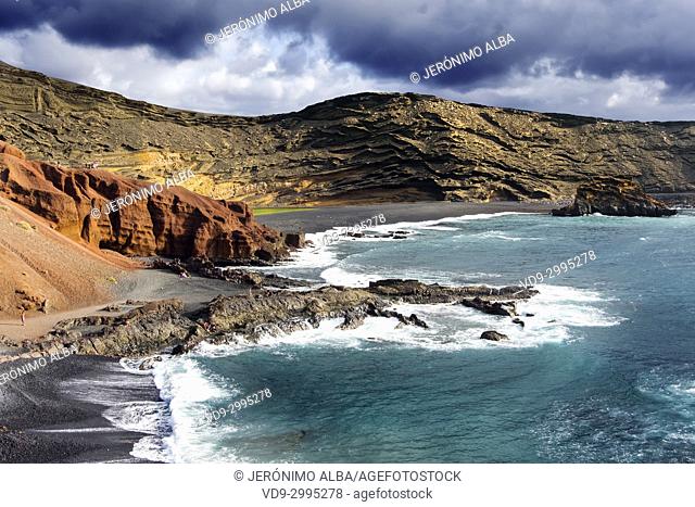 Beach, El Golfo. Lanzarote Island. Canary Islands Spain. Europe