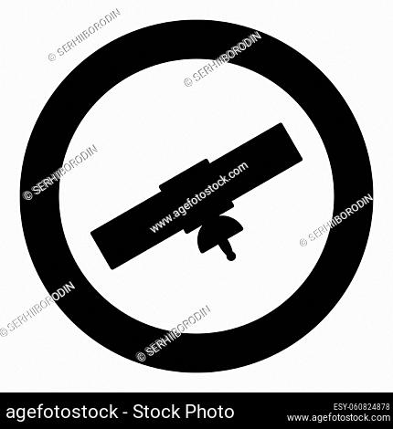 Satellite silhouette World global net concept space icon in circle round black color vector illustration image solid outline style simple