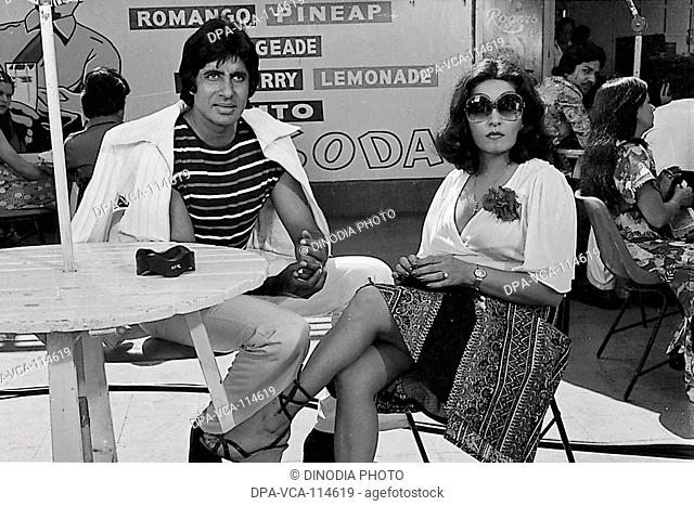 South Asian Indian Bollywood actor Amitabh Bachchan and Kay tee Mirza on the sets of film Shaan , India NO MR