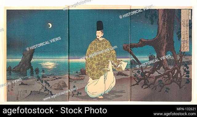 Heian Period Courtier on a Moonlit Beach. Artist: Kobayashi Kiyochika (Japanese, 1847-1915); Period: Meiji period (1868-1912); Date: 19th century; Culture:...