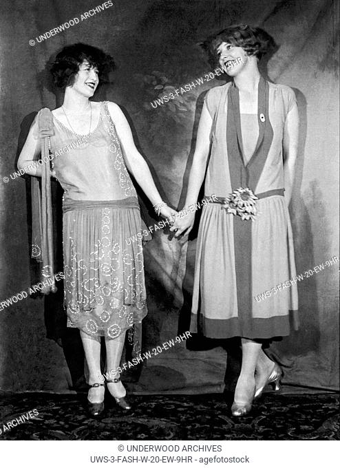New York, New York: 1925.Stage and silent film actresses at the Hotel Astor. Francine Larrimore and Sigrid Holmquist holding hands at the famous annual Equity...