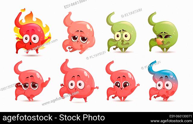 Cartoon stomach character, cute healthy and unhealthy mascot heartburn,  stomachache, Stock Vector, Vector And Low Budget Royalty Free Image. Pic.  ESY-060130071 | agefotostock