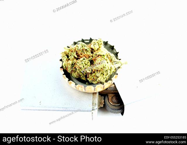 Marijuana and Alcohol, Objects on White Background, Medical and Recreational Weed