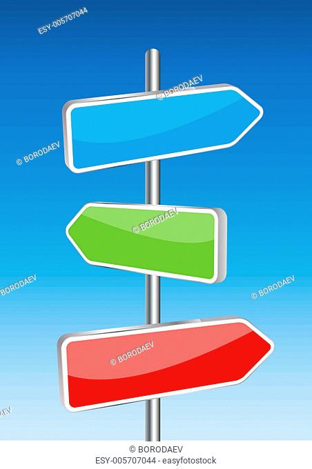 3D Vector direction signs and sky background. Any size and easy