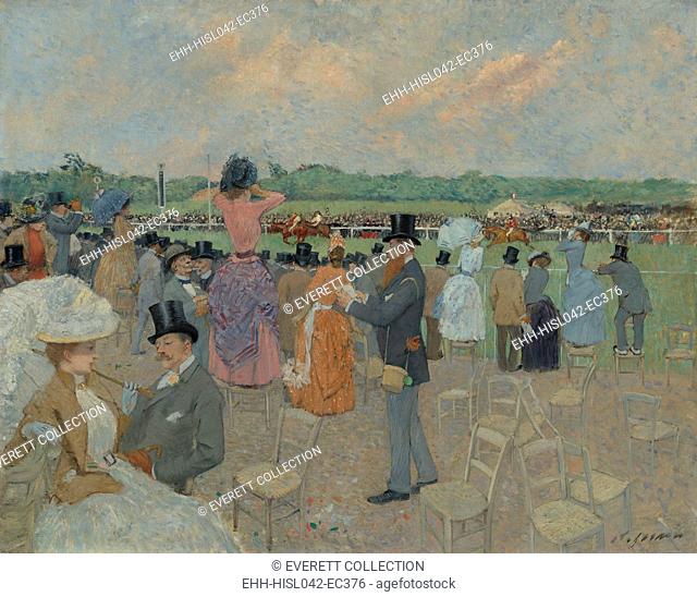 The Races at Longchamp, by Jean-Louis Forain, 1891, French impressionist painting, oil on canvas. Forain was a protégé of Degas who painted Parisian modern...