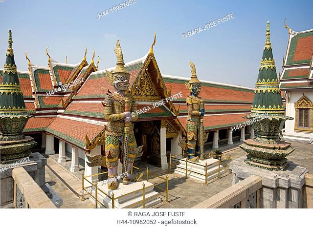 Thailand, Asia, Bangkok, architecture, colourful, detail, famous, guards, history, palace, royal, touristic, travel, unesco, Wat Phra Kaew, guard