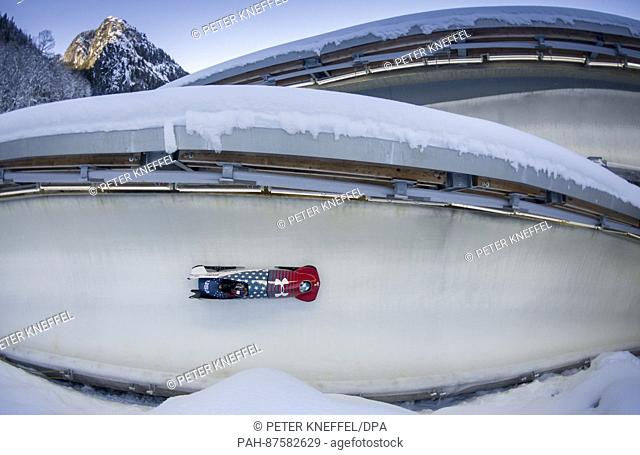 US American bobsledders Steven Holcomb and Carlo Valdes during the men's doubles at the Bobsled World Cup in Schoenau am Koenigssee, Germany, 28 January 2017