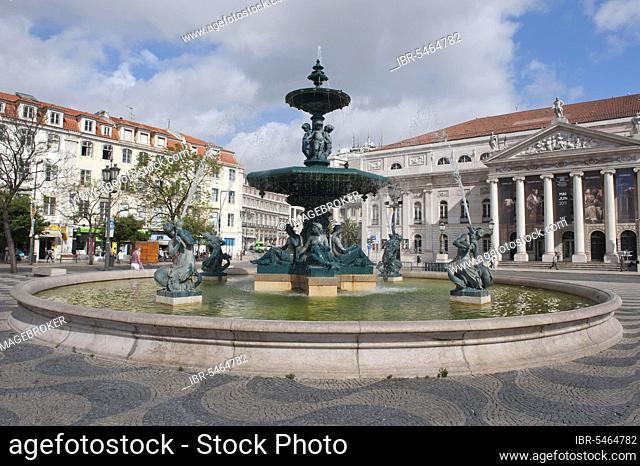 Bronze fountain, Praca Rossio, Baixa district, Lisbon, Portugal, Lisboa, Europe