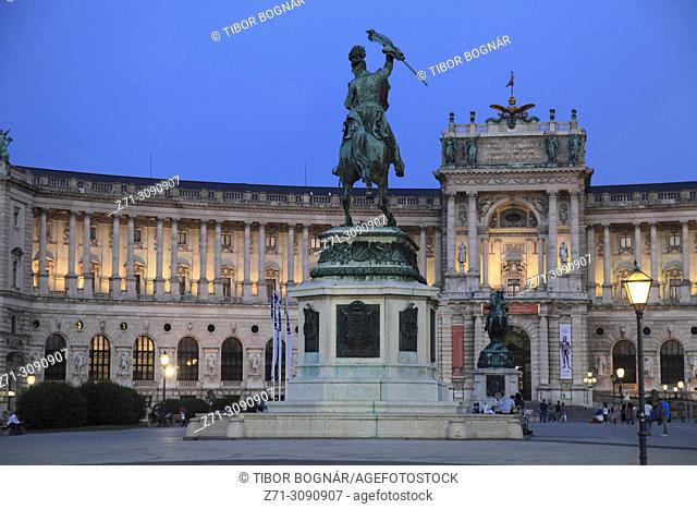 Austria, Vienna, Hofburg, Neue Burg, Imperial Palace, Erzherzog Karl, Prinz Eugen, statues,