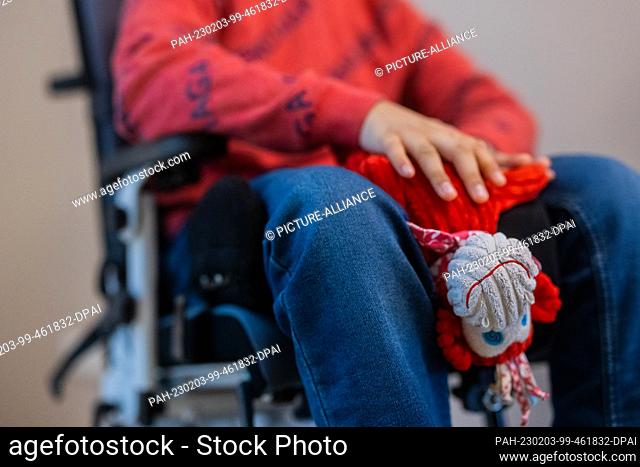 03 February 2023, North Rhine-Westphalia, Duesseldorf: Daryan (9) sits in the Room of Silence at the Regenbogenland Children's and Youth Hospice