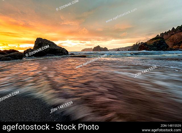 A dramatic and colorful seascape at a northern California beach