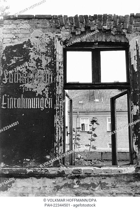 View through the window of an old border house in Bernauer Street in Berlin towards the Eastern part of the city on the 17th of September in 1979