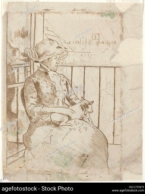 Susan on a Balcony Holding a Dog [verso], c. 1883. Creator: Mary Cassatt