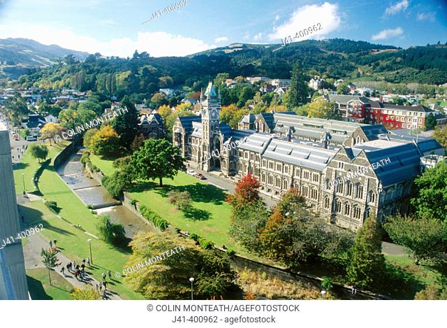 University clock tower. University of Otago. Autumn colour. Dunedin. New Zealand