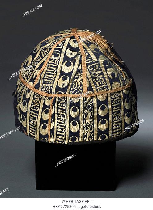 Cap with striped inscribed silk, 1300s. Creator: Unknown